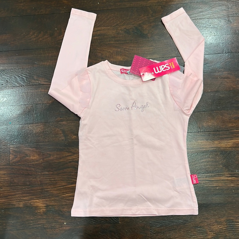 SAM - little girls size 7 long sleeve pink shirt with stras